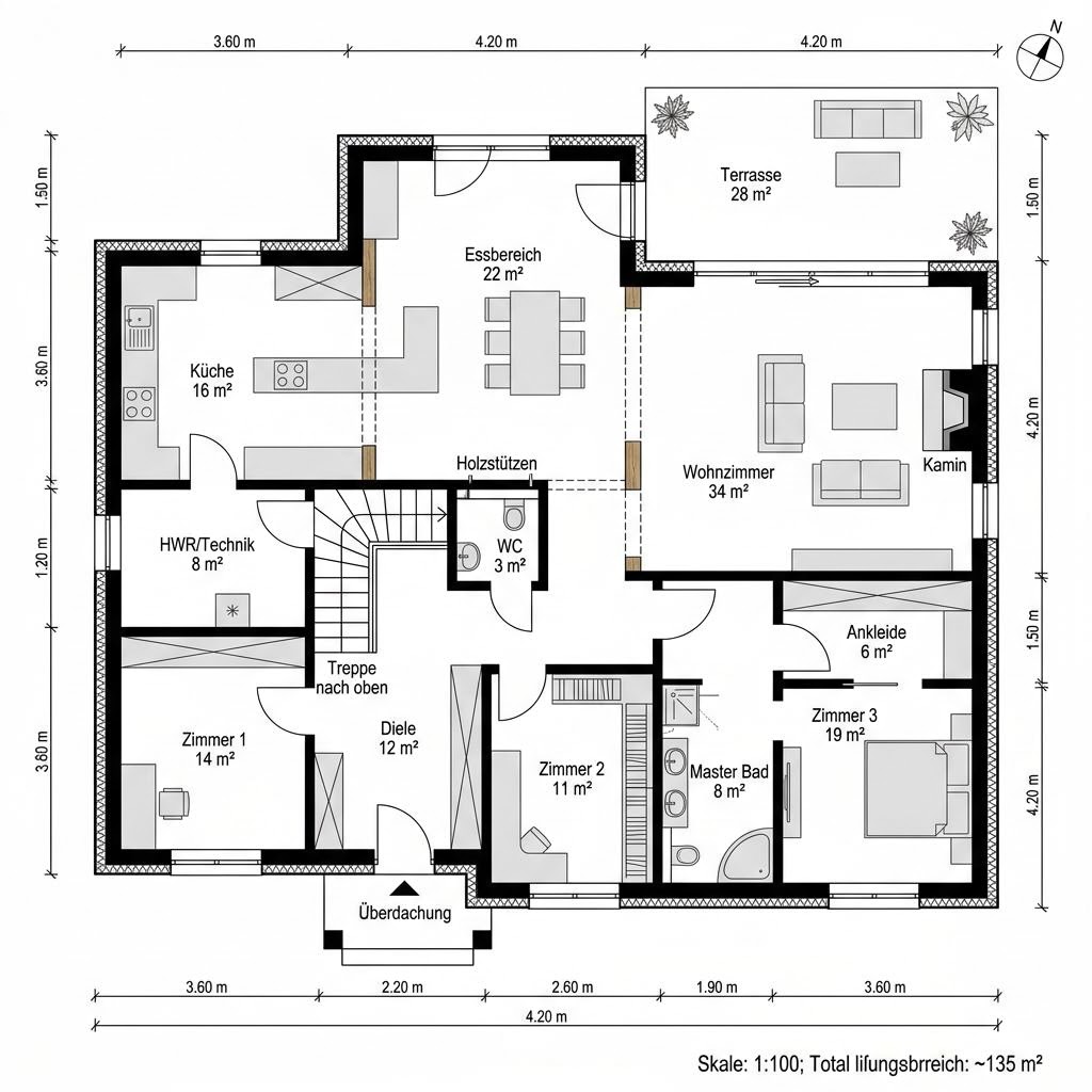 Plattegrond Landliebe 135 van Danhaus — 135 m², 5 kamers