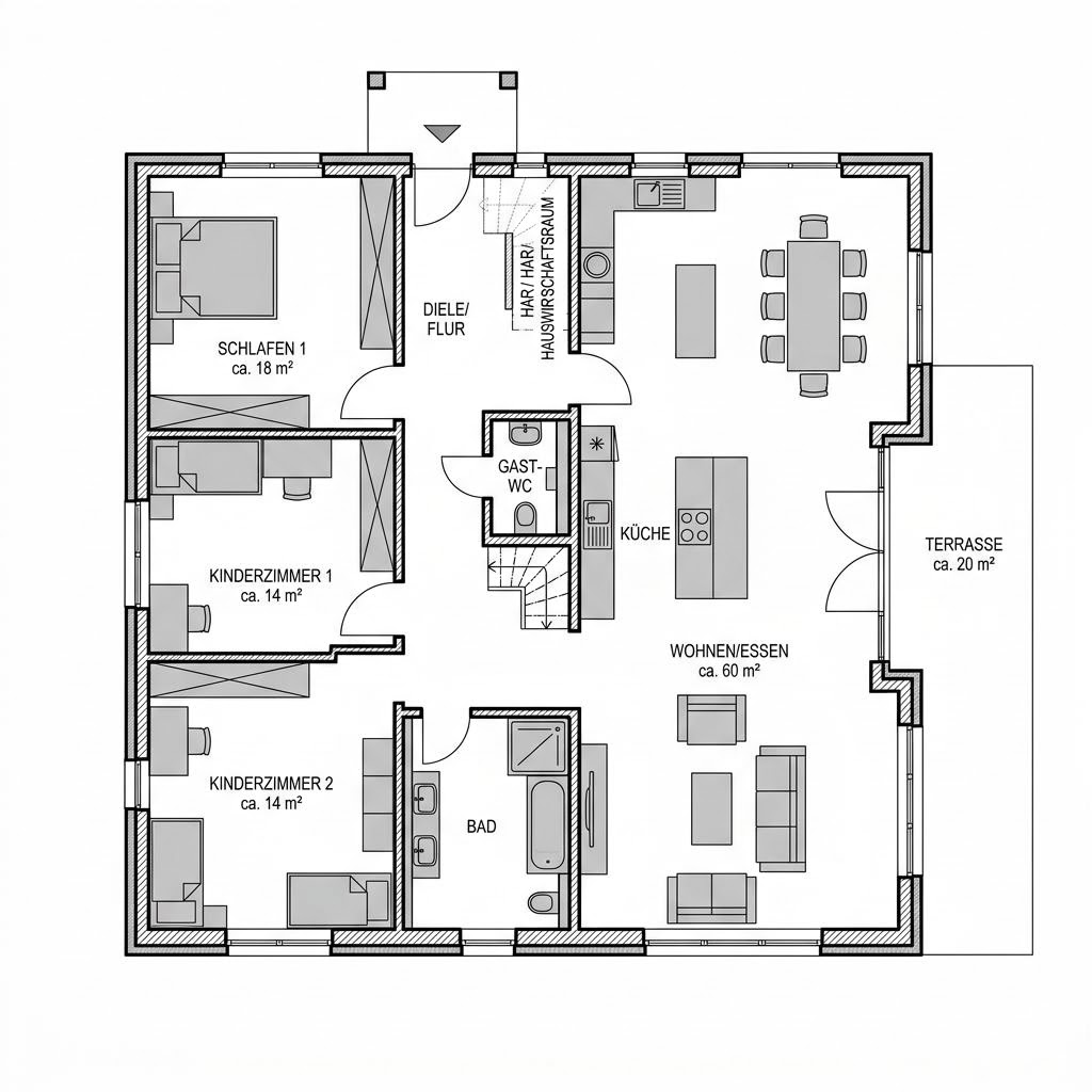 Plattegrond Family 145 van Danwood — 145 m², 5 kamers