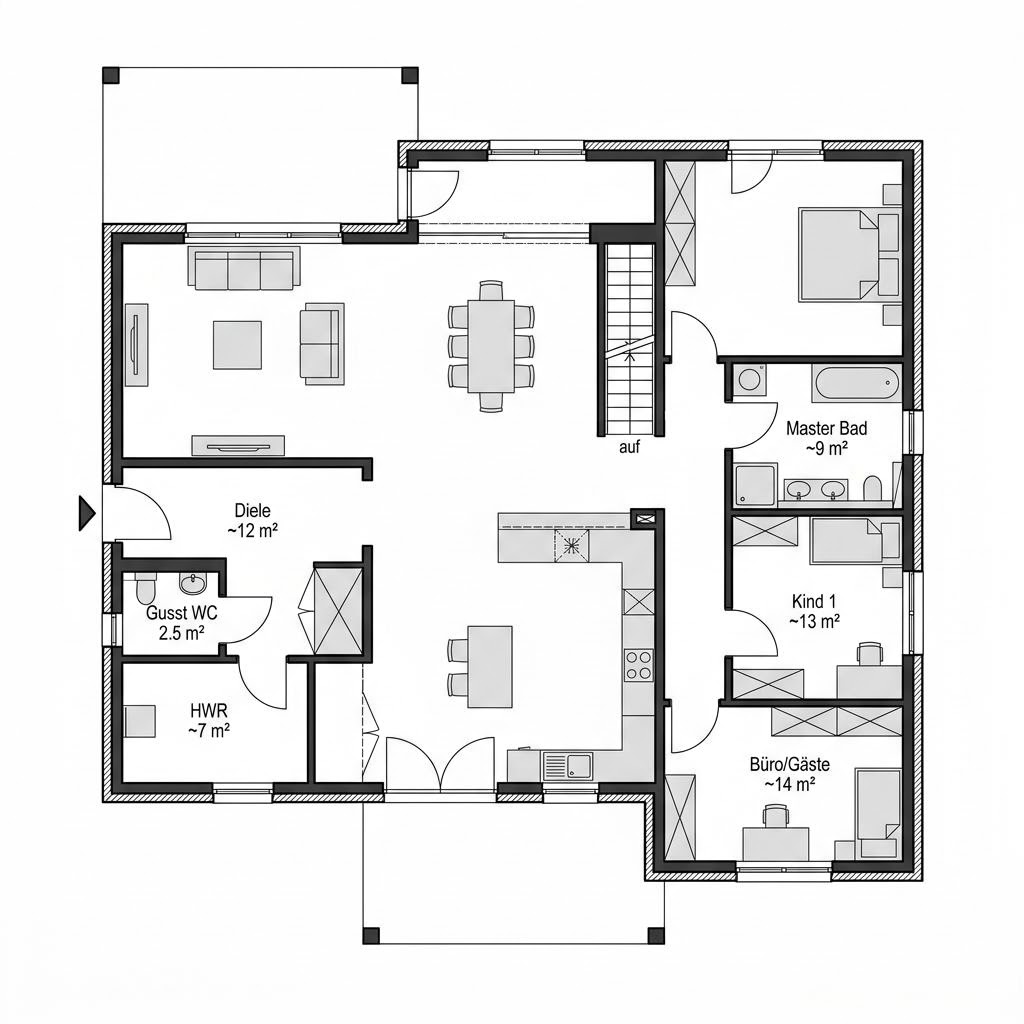 Plattegrond Family 157 V2 van Danwood — 157 m², 5 kamers