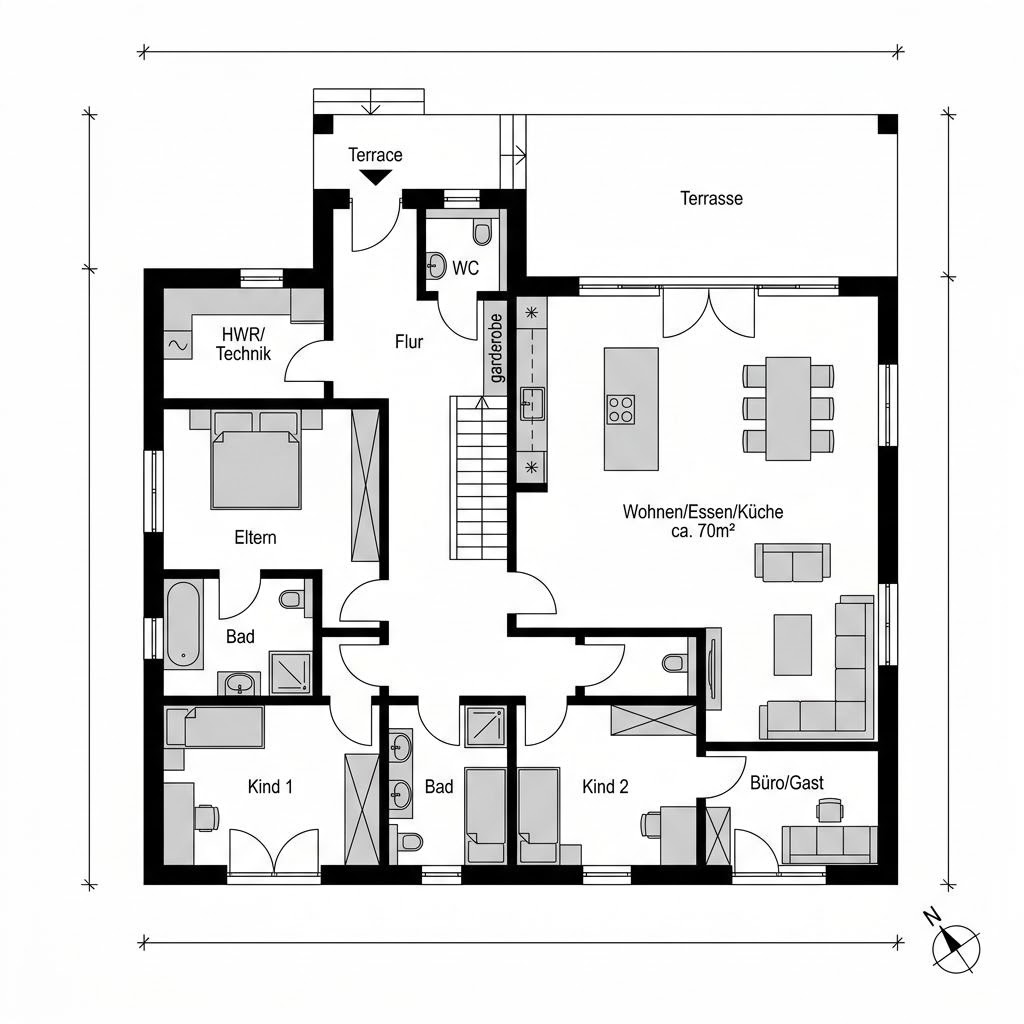 Plattegrond Flat Cube 180 van DAVINCI HAUS — 180 m², 5 kamers