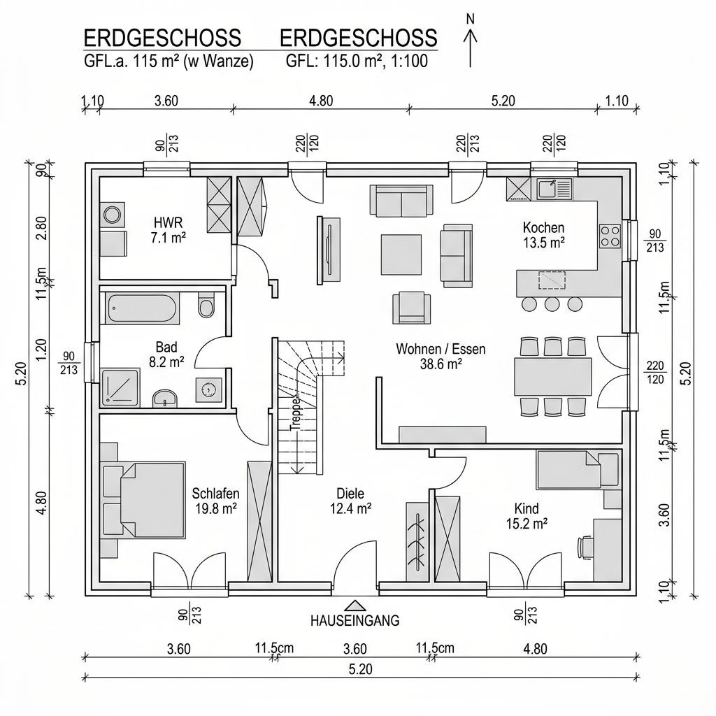 Plattegrond Glashaus Tonne 172 van Baufritz — 172 m², 5 kamers