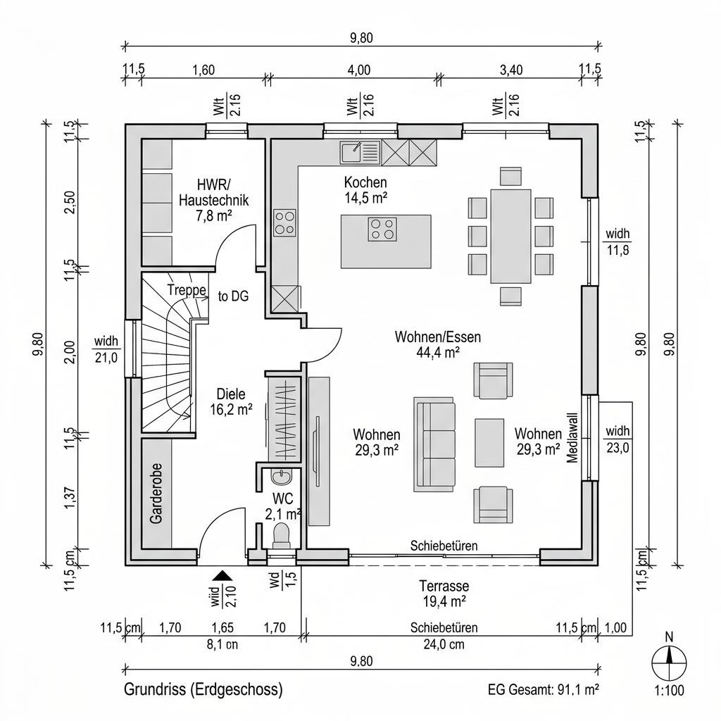 Plattegrond Kubushaus Glaskubus 186 van DAVINCI HAUS — 186 m², 5 kamers