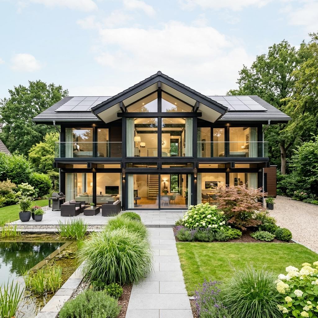 Luxevilla Open Concept van DAVINCI HAUS met zadeldak — prefab woning van 210 m²