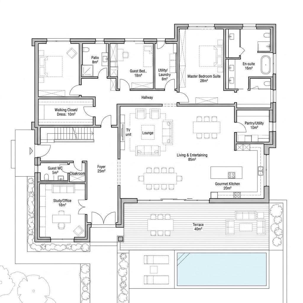 Plattegrond Open Concept van DAVINCI HAUS — 210 m², 5 kamers