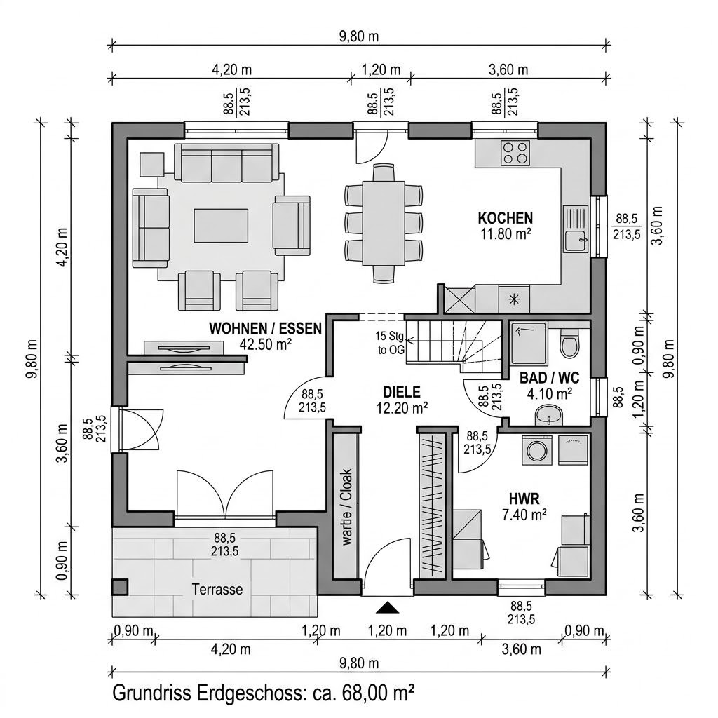 Plattegrond Landhaus Schlepp 135 van Deutsche Neubau — 135 m², 4 kamers
