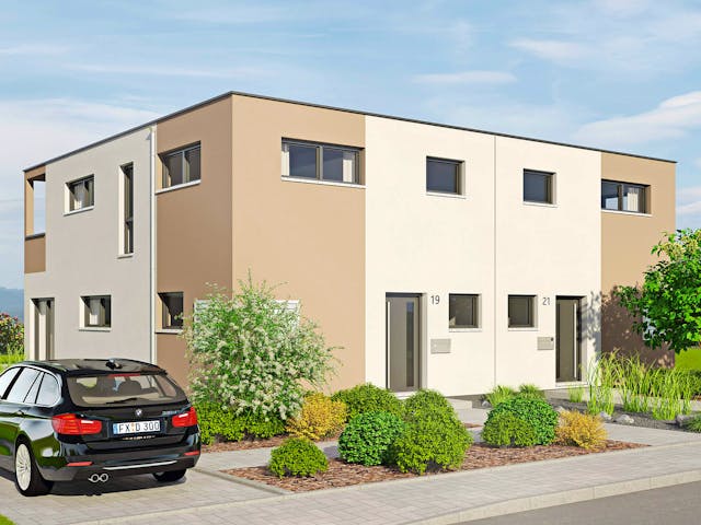 Twee-onder-een-kapwoning Duett 129 van Fingerhut Haus met zadeldak — prefab woning van 119 m²