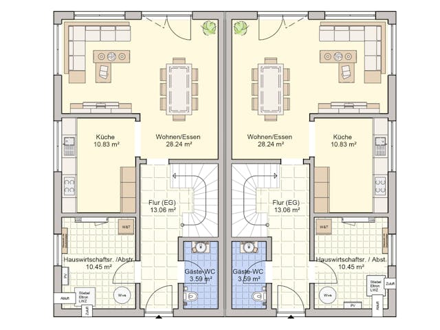 Plattegrond Duett 129 met prijs – 119 m² Doppelhaus