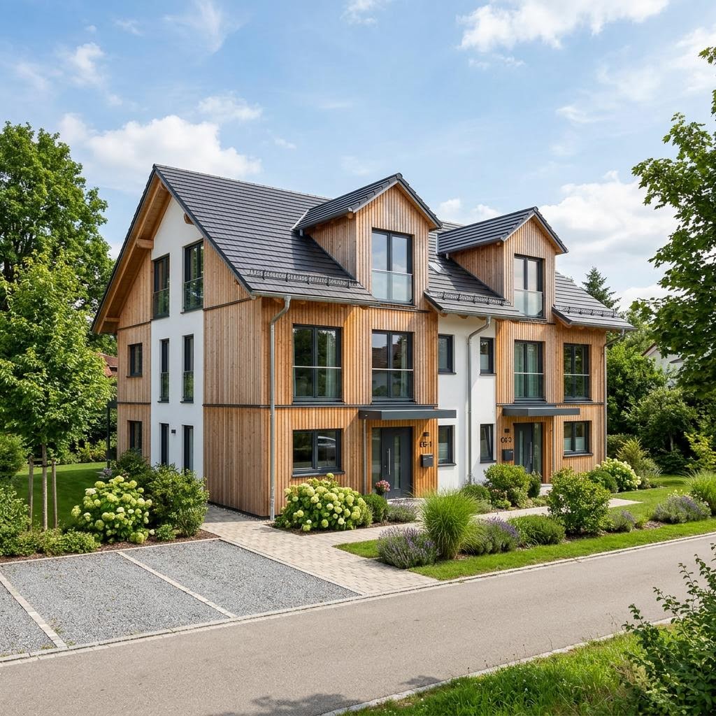 Meergezinswoning 3 Wohneinheiten mit Satteldach van Haas Fertigbau - Mehrfamilienhäuser met zadeldak — prefab woning van 260 m²