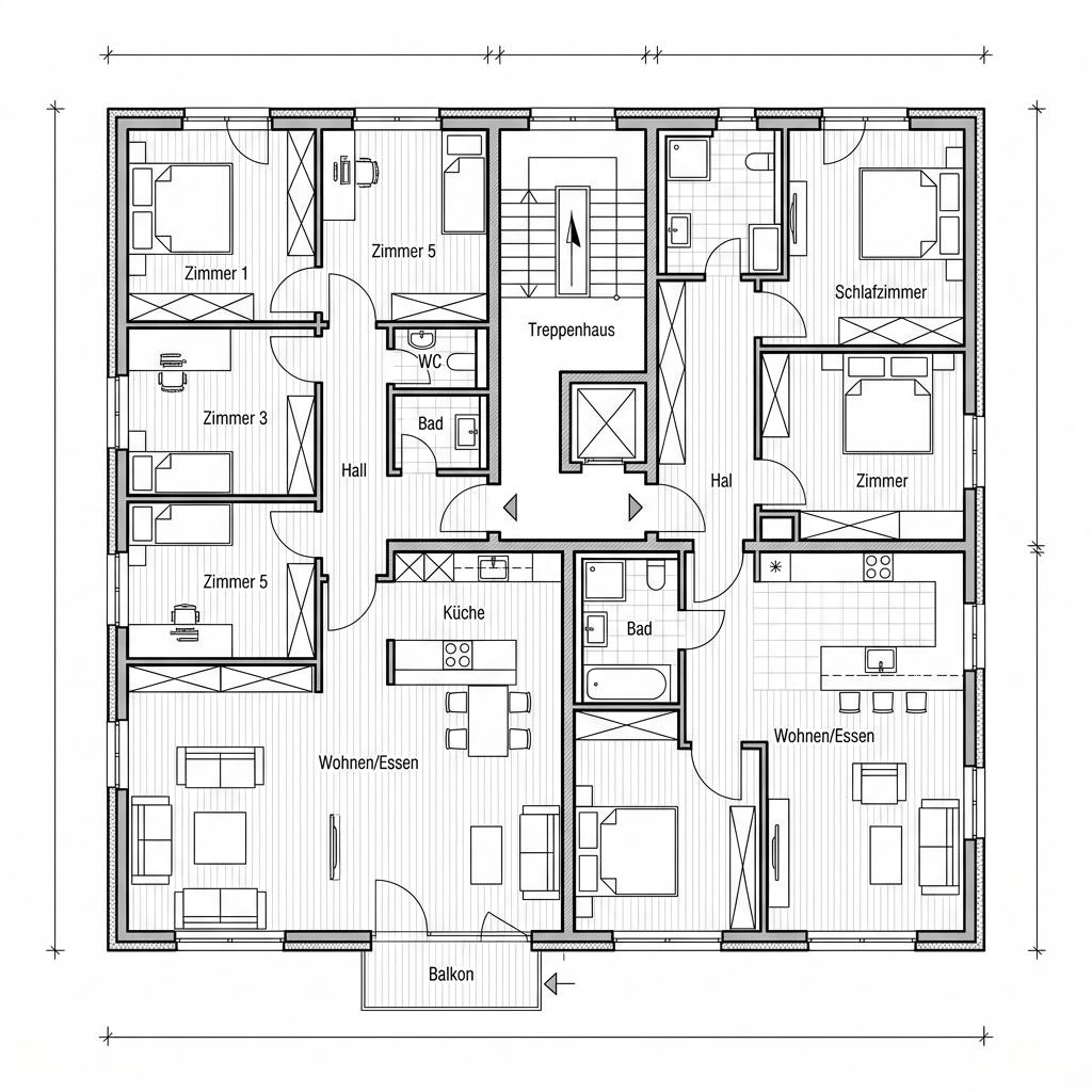Plattegrond 3 Wohneinheiten mit Satteldach van Haas Fertigbau - Mehrfamilienhäuser — 260 m², 11 kamers