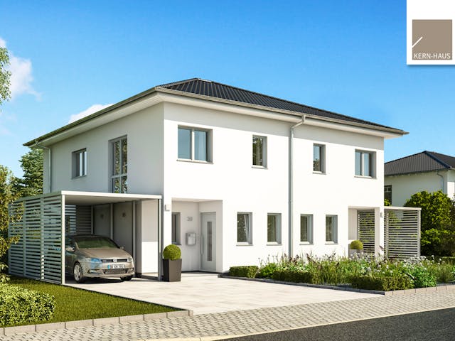 Twee-onder-een-kapwoning Doppelhaus Linus van Kern-Haus met zadeldak — prefab woning van 110 m²