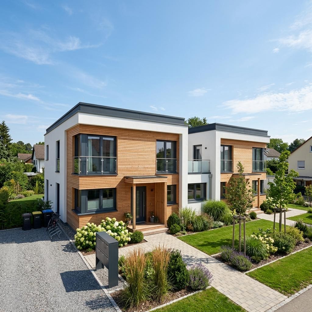 Meergezinswoning Mehrfamilienhaus im Doppelpack van SchwörerHaus met plat dak — prefab woning van 461 m²