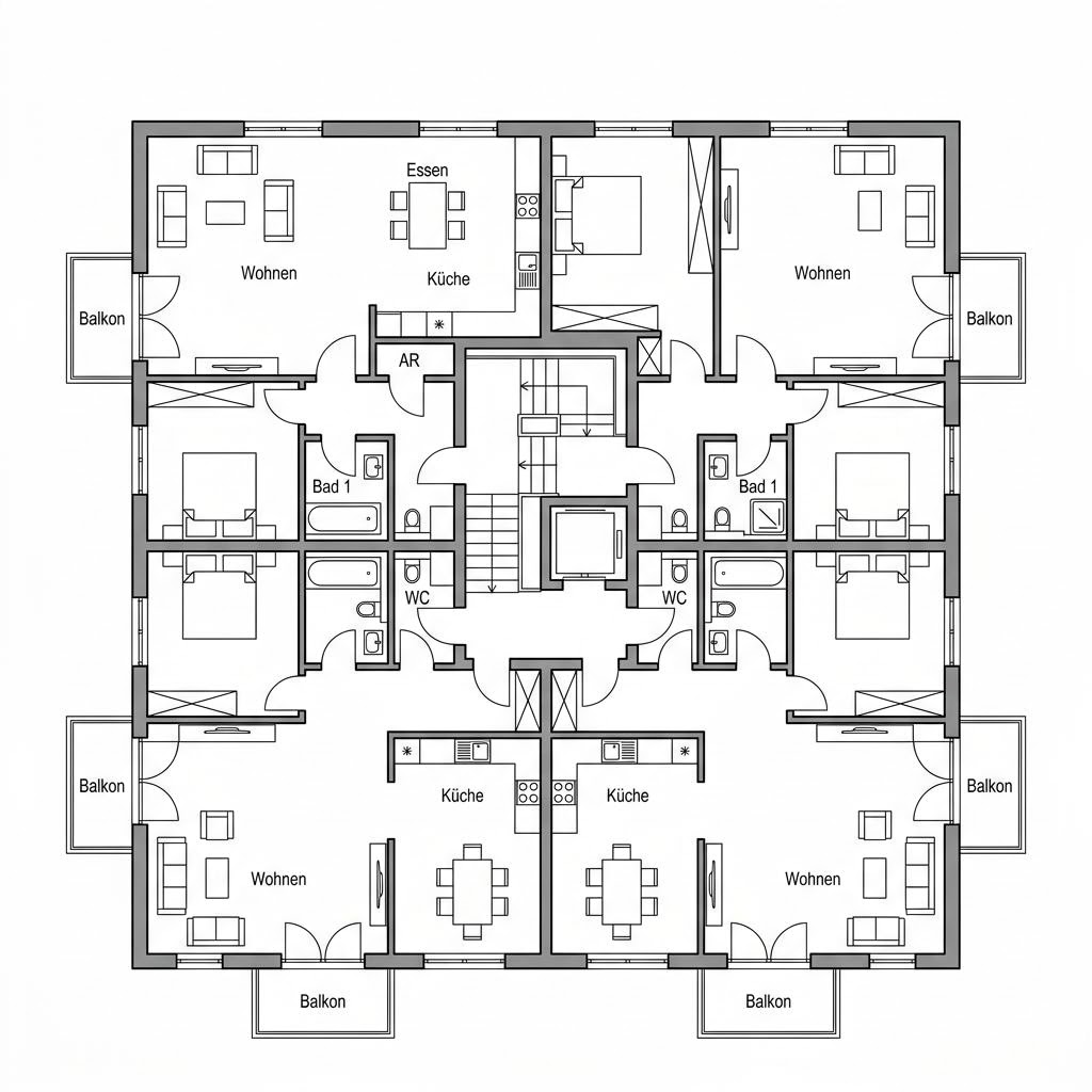 Plattegrond Mehrfamilienhaus im Doppelpack van SchwörerHaus — 461 m², 16 kamers