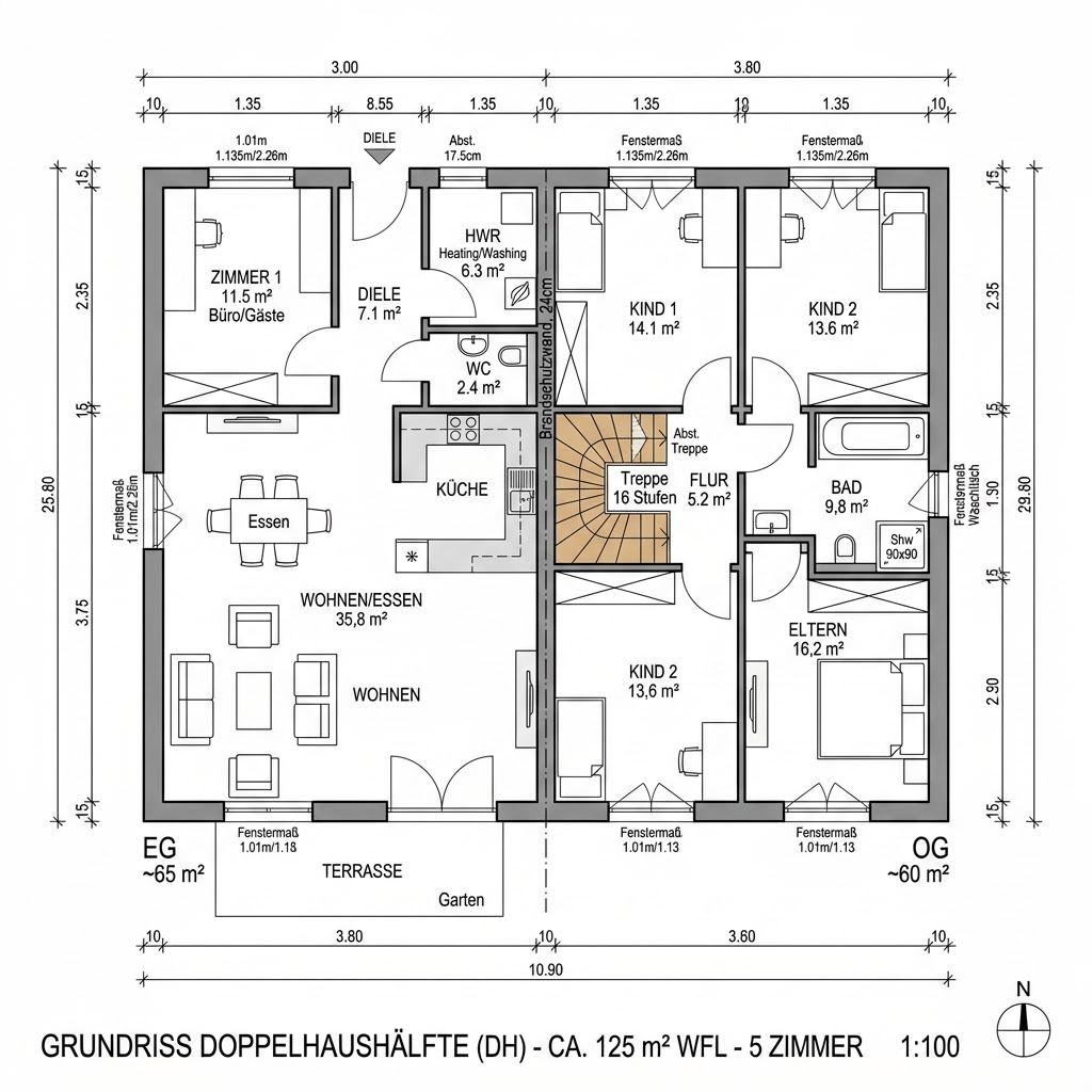 Plattegrond DH Aura 125 van Town & Country Haus — 125 m², 5 kamers