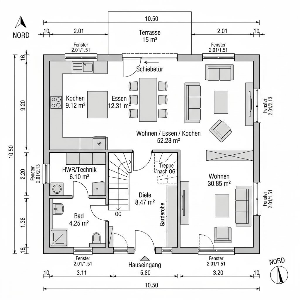 Plattegrond Familienhaus Schlepp 141 van Econ Das Haus — 141 m², 5 kamers