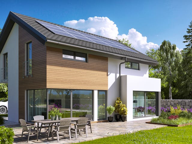 Eengezinswoning Belando van Büdenbender Hausbau met zadeldak — prefab woning van 150 m²