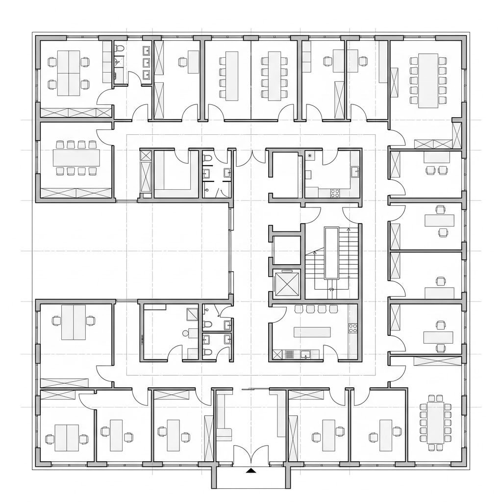 Plattegrond Gewerbebau Büroneubau van Regnauer Hausbau — 800 m², 24 kamers