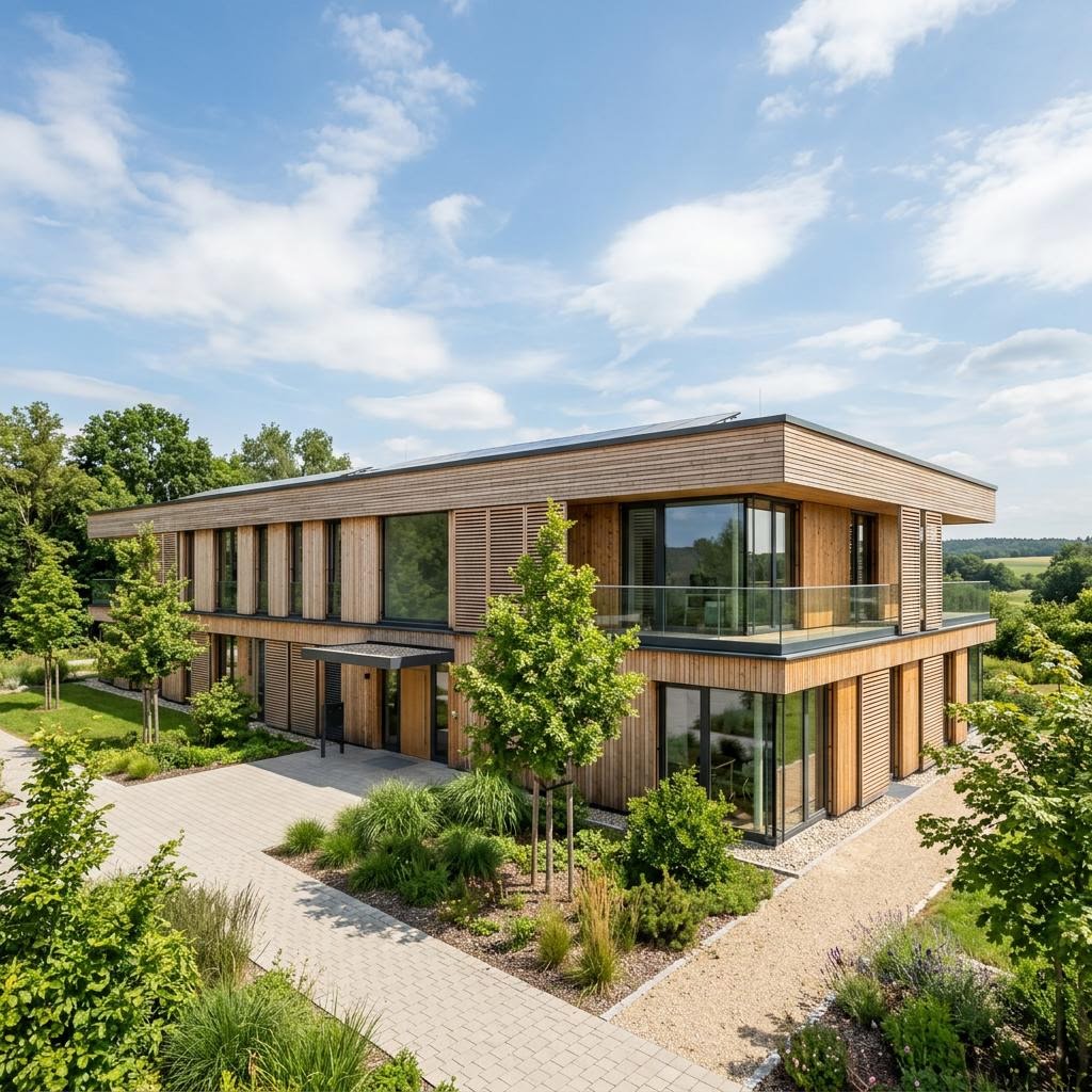Bedrijfspand Vitalbüro van Regnauer Hausbau met plat dak — prefab woning van 2069 m²