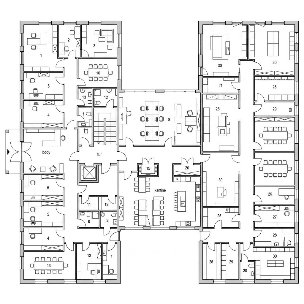 Plattegrond Vitalbüro van Regnauer Hausbau — 2069 m², 30 kamers