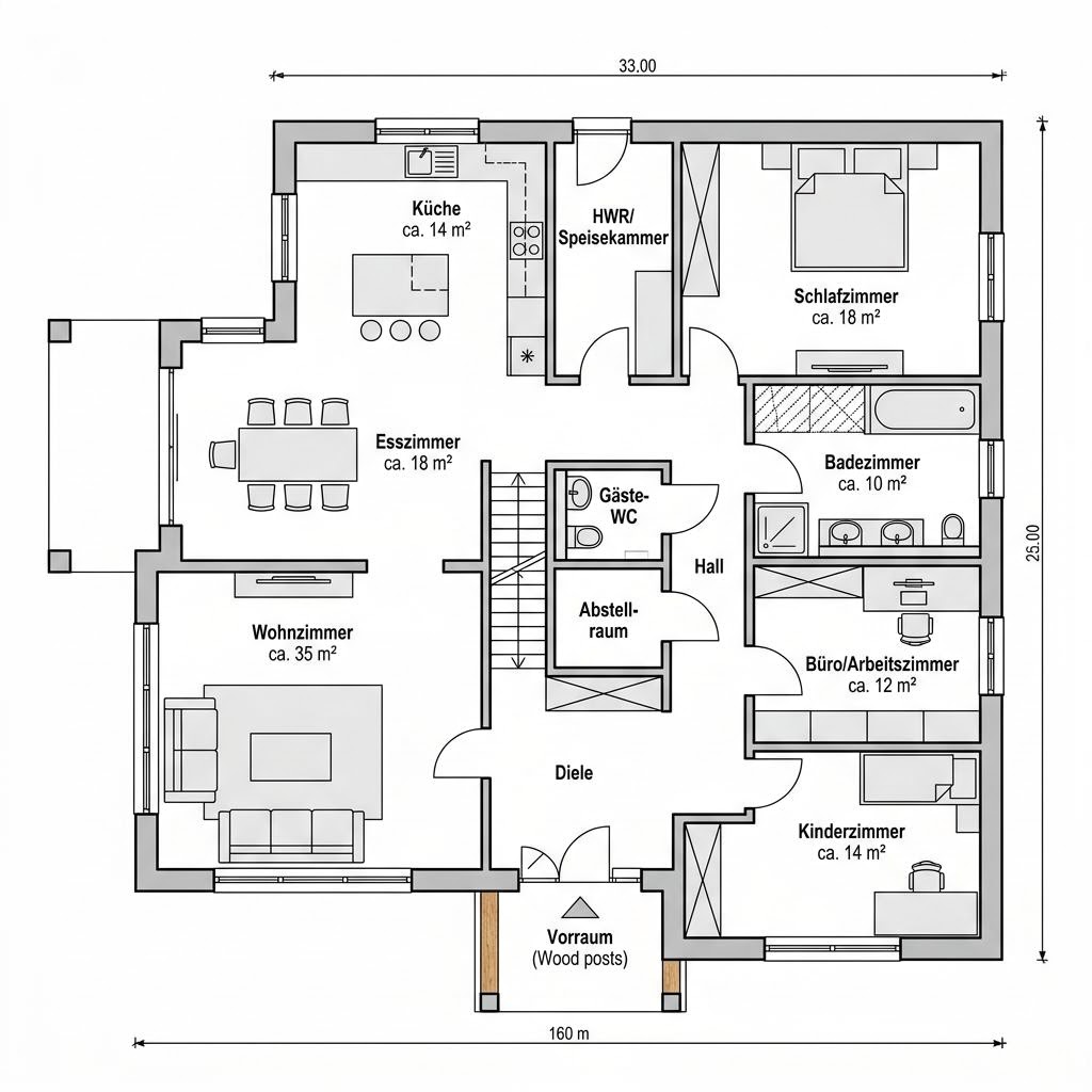 Plattegrond American Dream van Stommel Haus — 160 m², 5 kamers