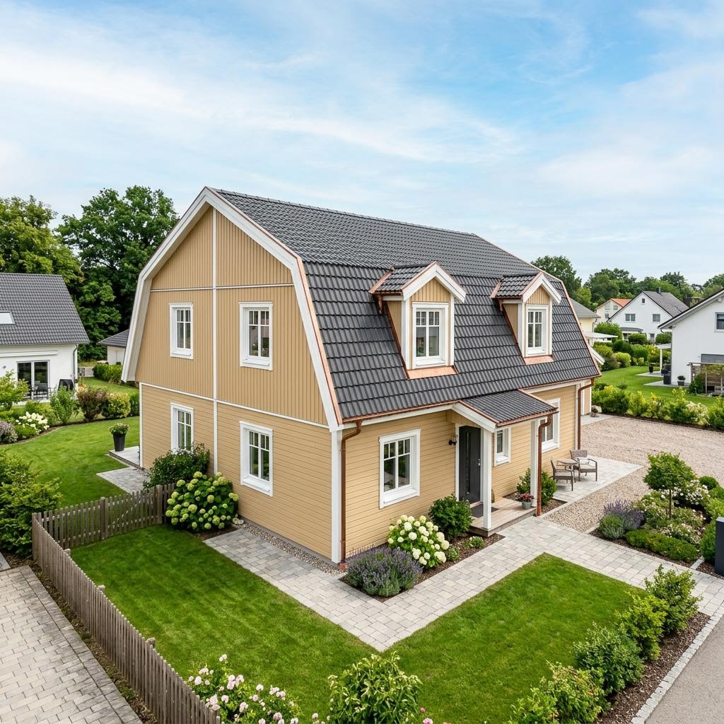 Twee-onder-een-kapwoning Doppelhaus Norden 128 van Eksjöhus met mansardedak — prefab woning van 128 m²