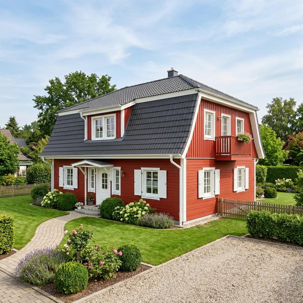Zweeds huis Schwedenhaus Borås 162 van Eksjöhus met mansardedak — prefab woning van 162 m²