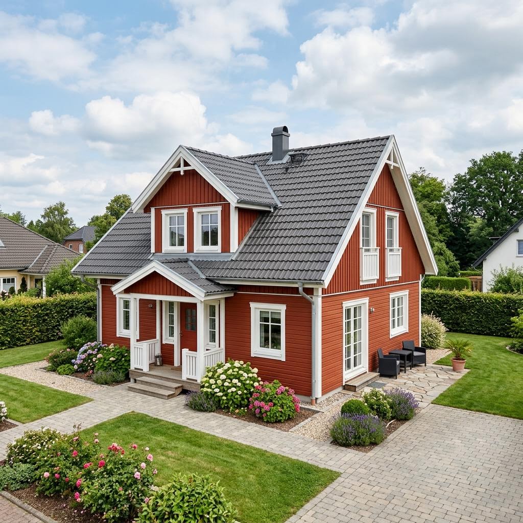 Zweeds huis Schwedenhaus Linköping 144 van Eksjöhus met zadeldak — prefab woning van 144 m²