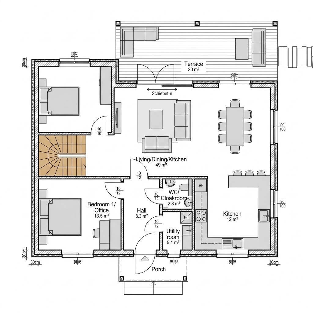 Plattegrond Vega van Eksjöhus — 110 m², 4 kamers