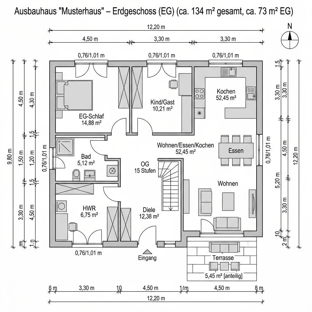 Plattegrond Ausbauhaus Trend 134 van ELK Haus — 134 m², 5 kamers
