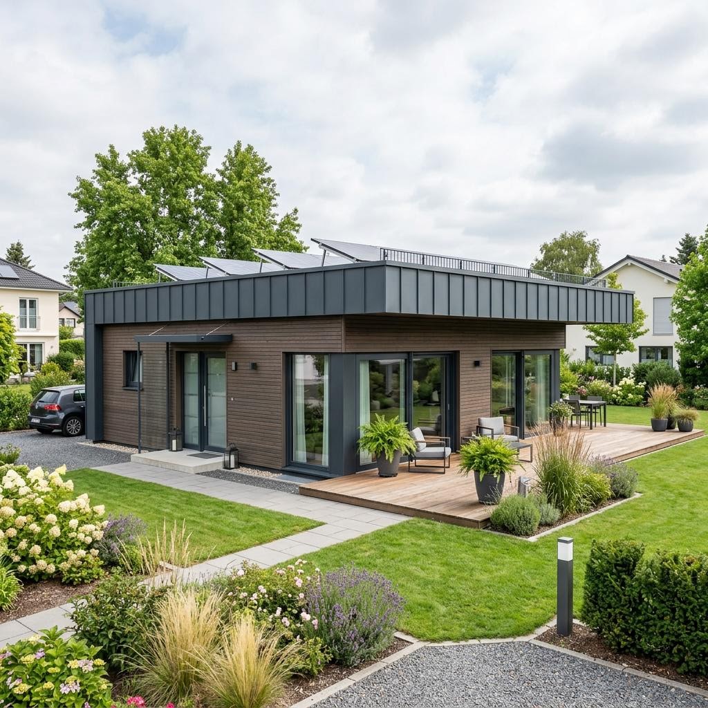 Compacte woning Solar 72 van ELK Haus met plat dak — prefab woning van 72 m²