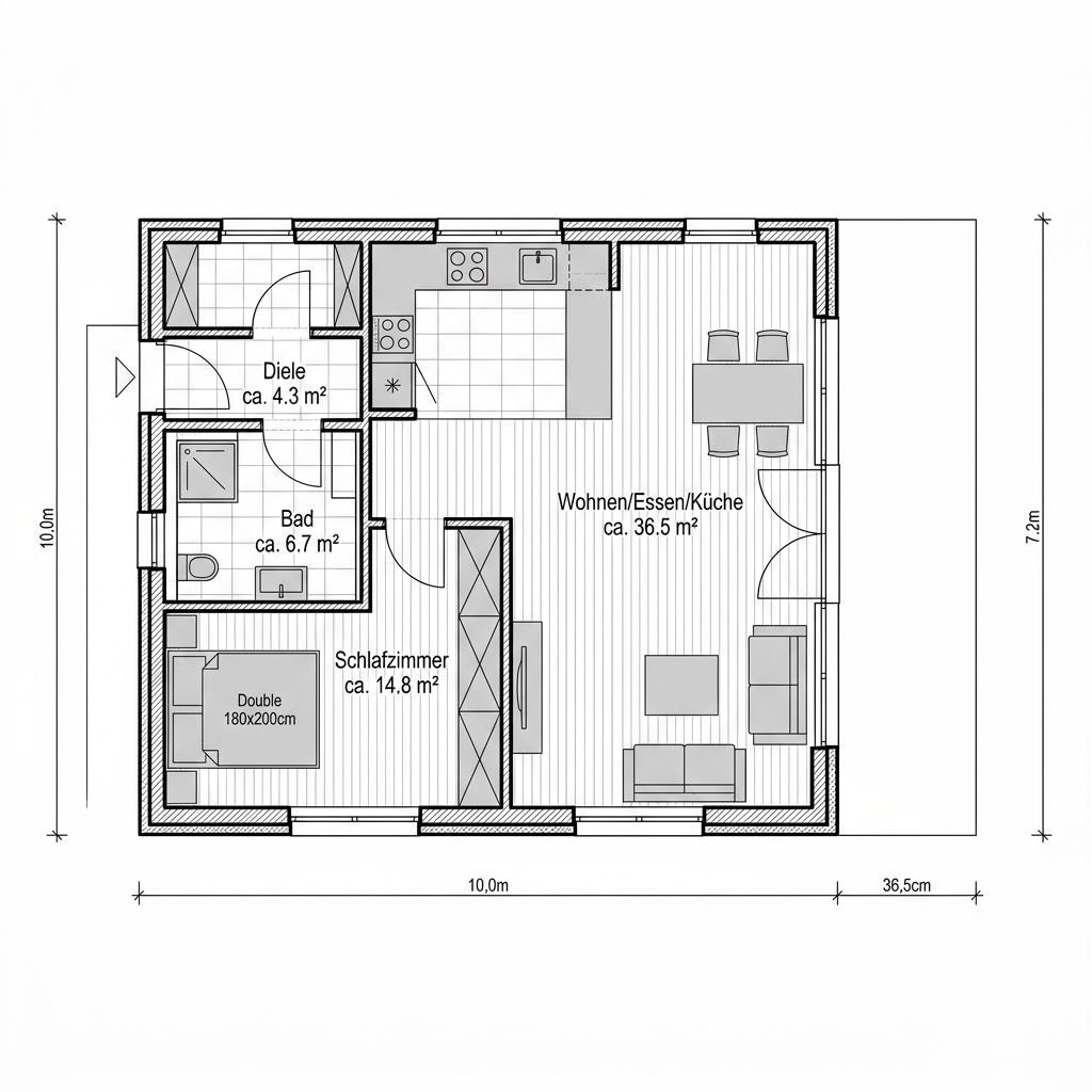 Plattegrond Solar 72 van ELK Haus — 72 m², 2 kamers