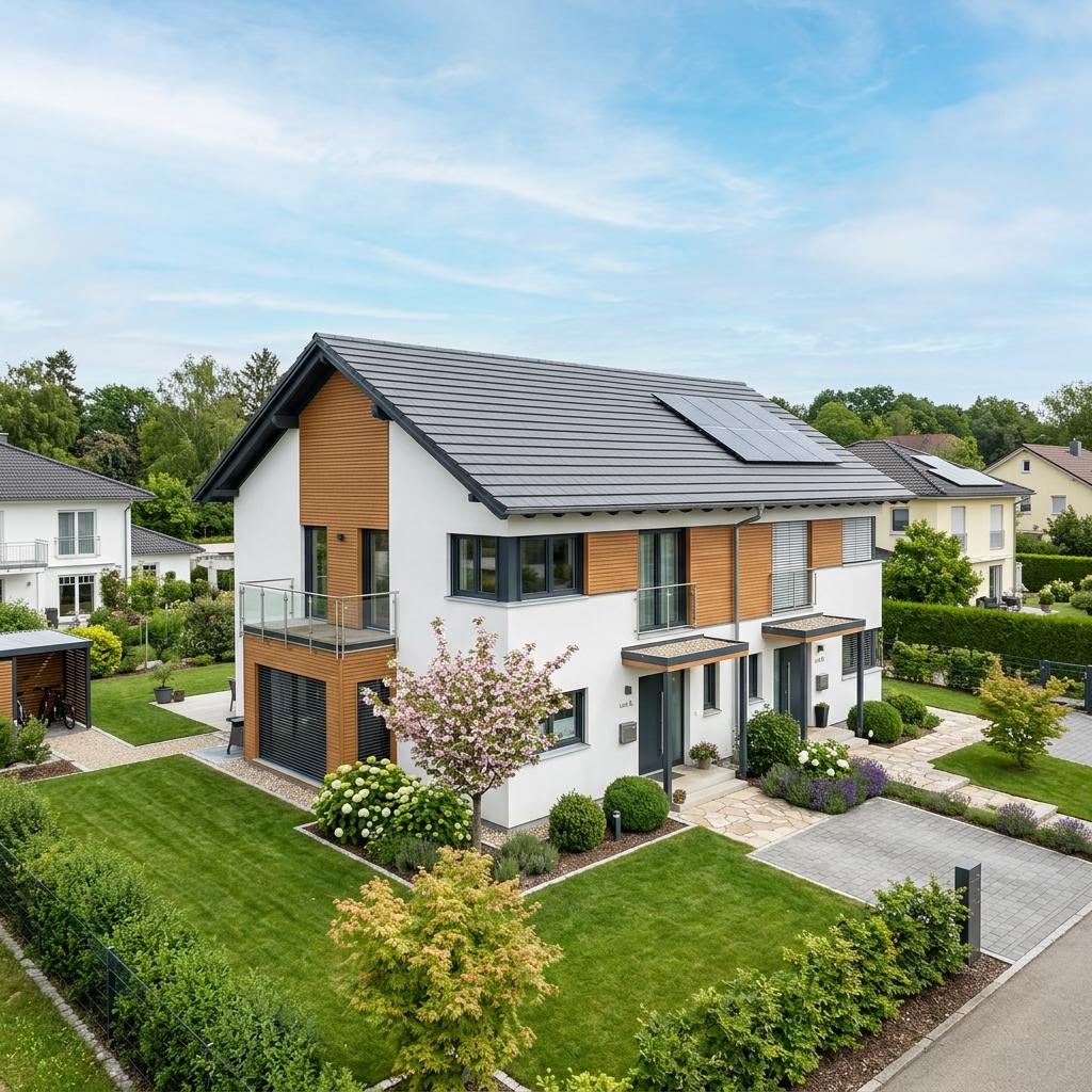 Tweegezinswoning Zweifamilienhaus Duo Plus 180 van ELK Haus met zadeldak — prefab woning van 180 m²