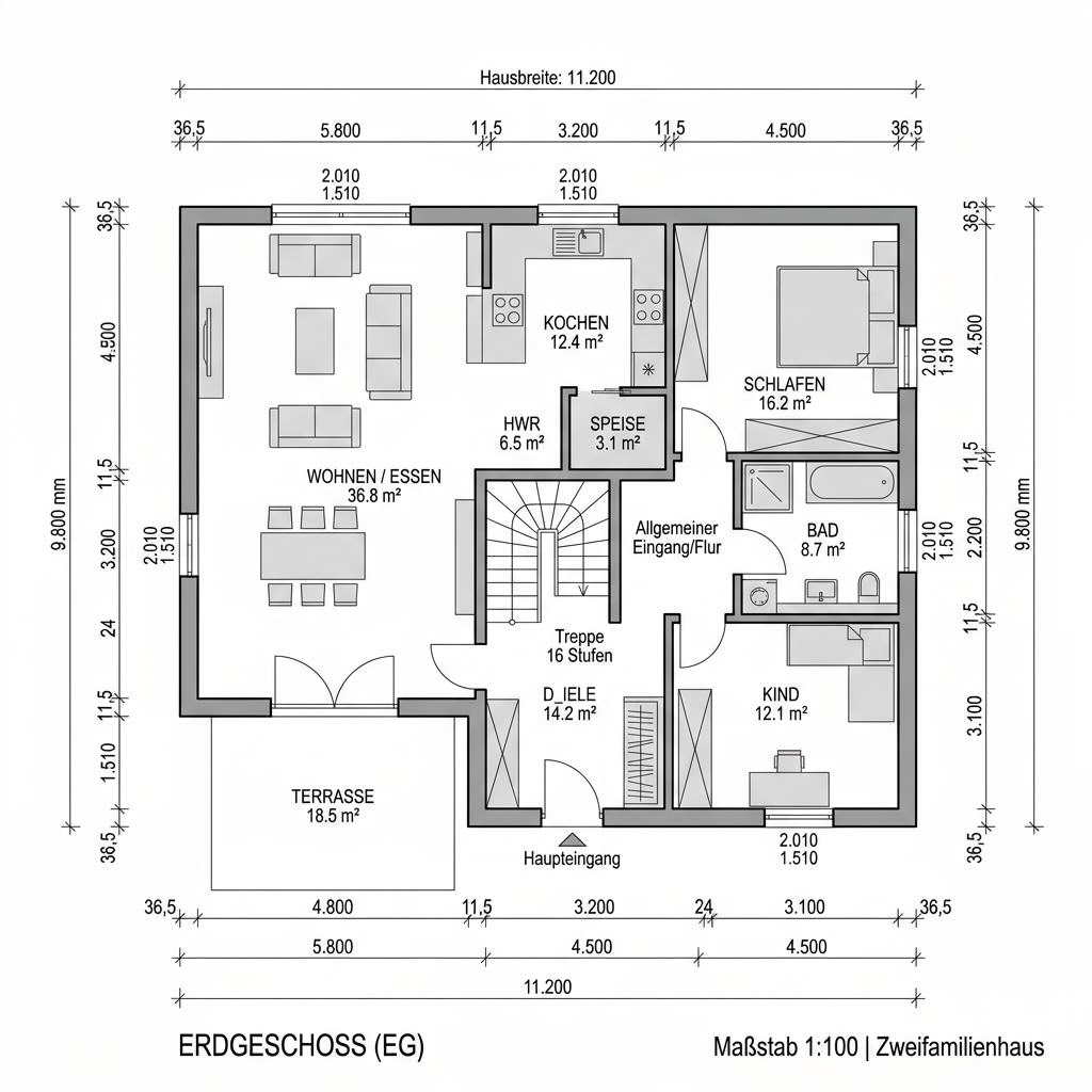 Plattegrond Zweifamilienhaus Duo Plus 180 van ELK Haus — 180 m², 6 kamers