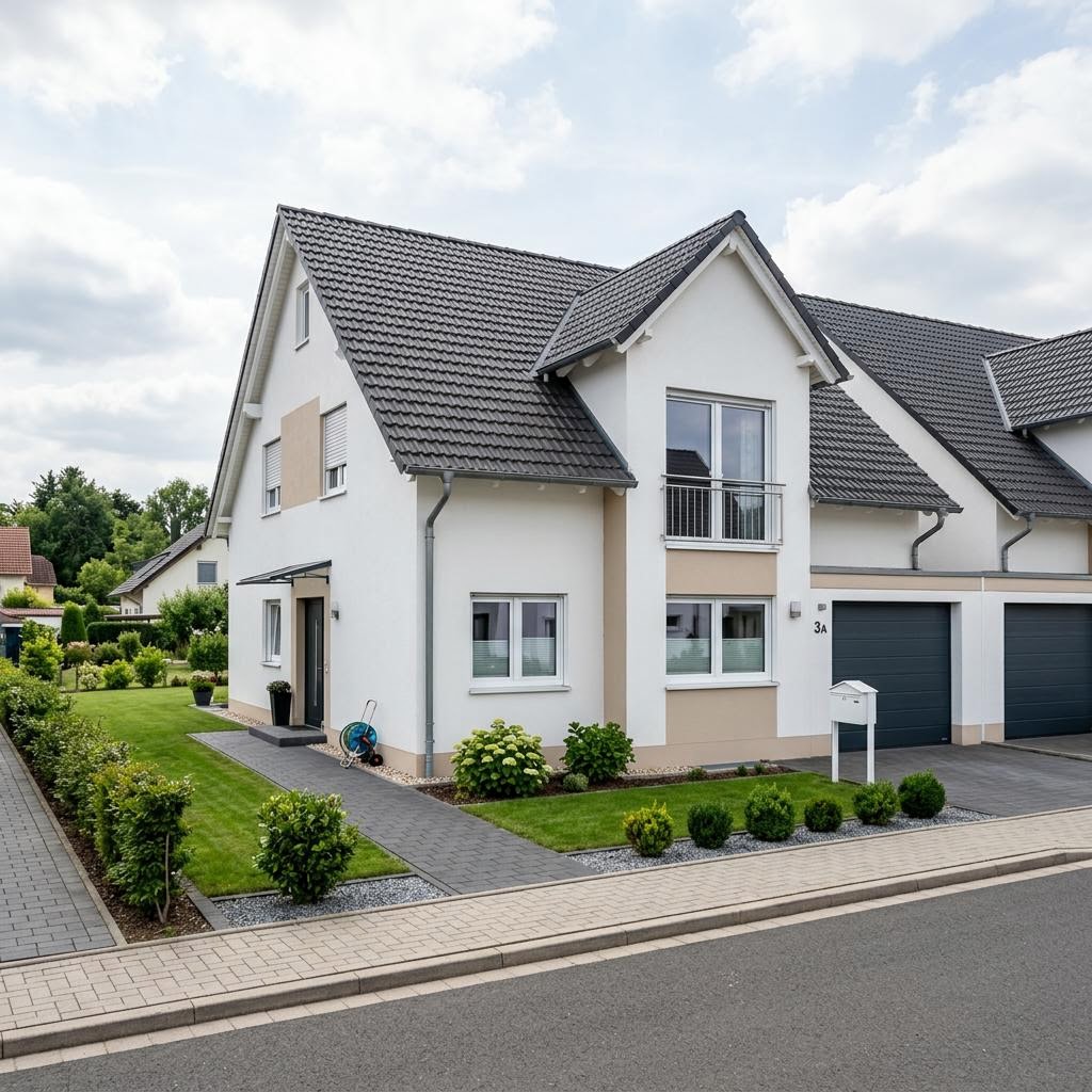 Twee-onder-een-kapwoning Doppelhaushälfte Fulda van FIBAV Immobilien met zadeldak — prefab woning van 120 m²