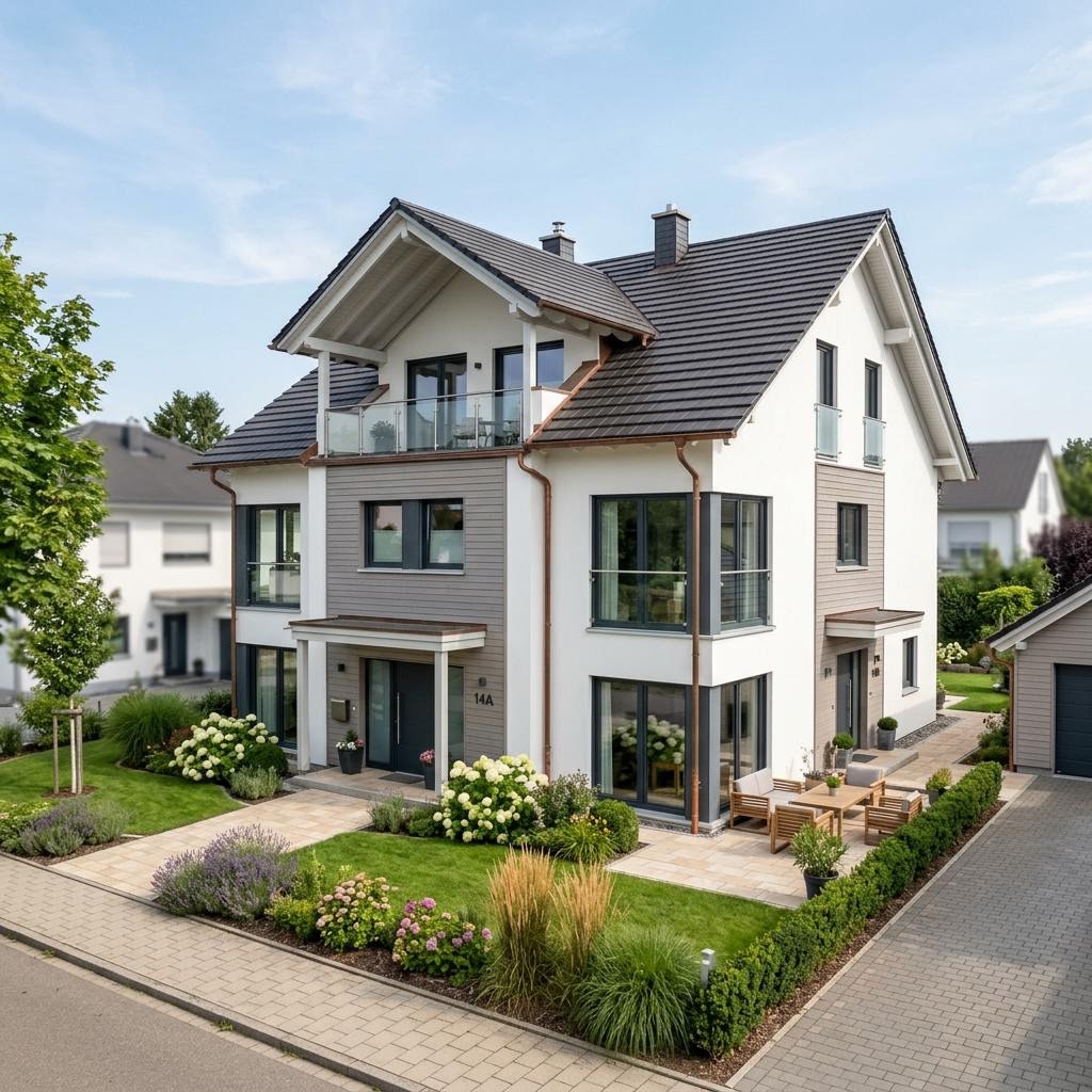 Meergeneratiewoning Familia 215 van FIBAV Massivhaus met dwerggevel met dakkapel — prefab woning van 215 m²