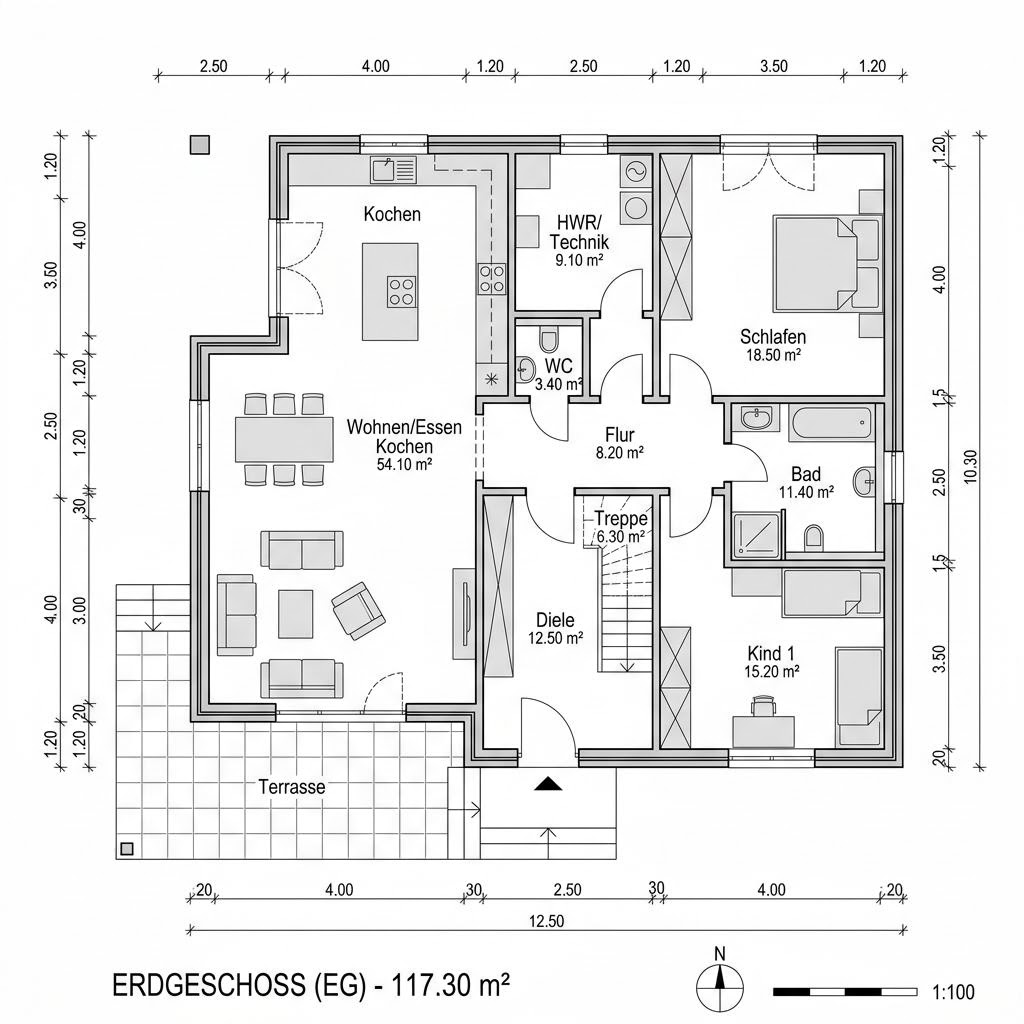 Plattegrond Familia 215 van FIBAV Massivhaus — 215 m², 8 kamers