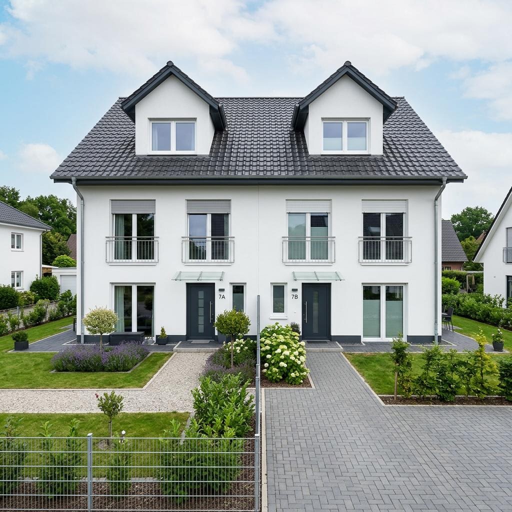 Tweegezinswoning Zweifamilienhaus Cremlingen van FIBAV Immobilien met zadeldak — prefab woning van 160 m²