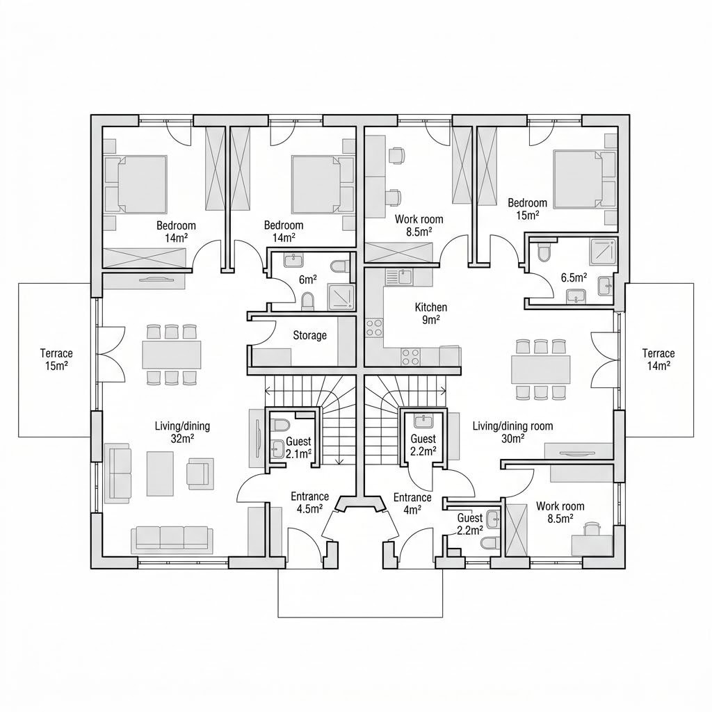 Plattegrond Zweifamilienhaus Cremlingen van FIBAV Immobilien — 160 m², 6 kamers