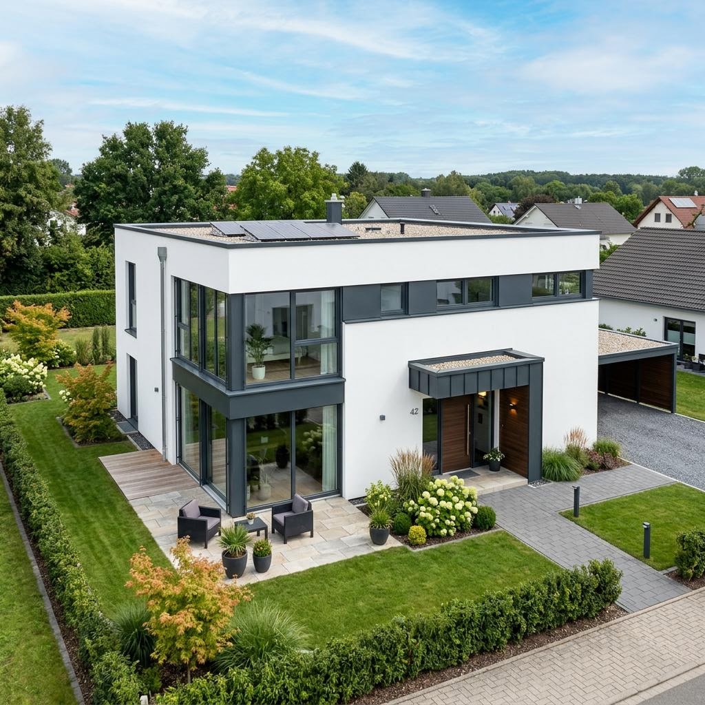 Kubuswoning Kubushaus Medley 156 van FingerHaus met plat dak — prefab woning van 156 m²