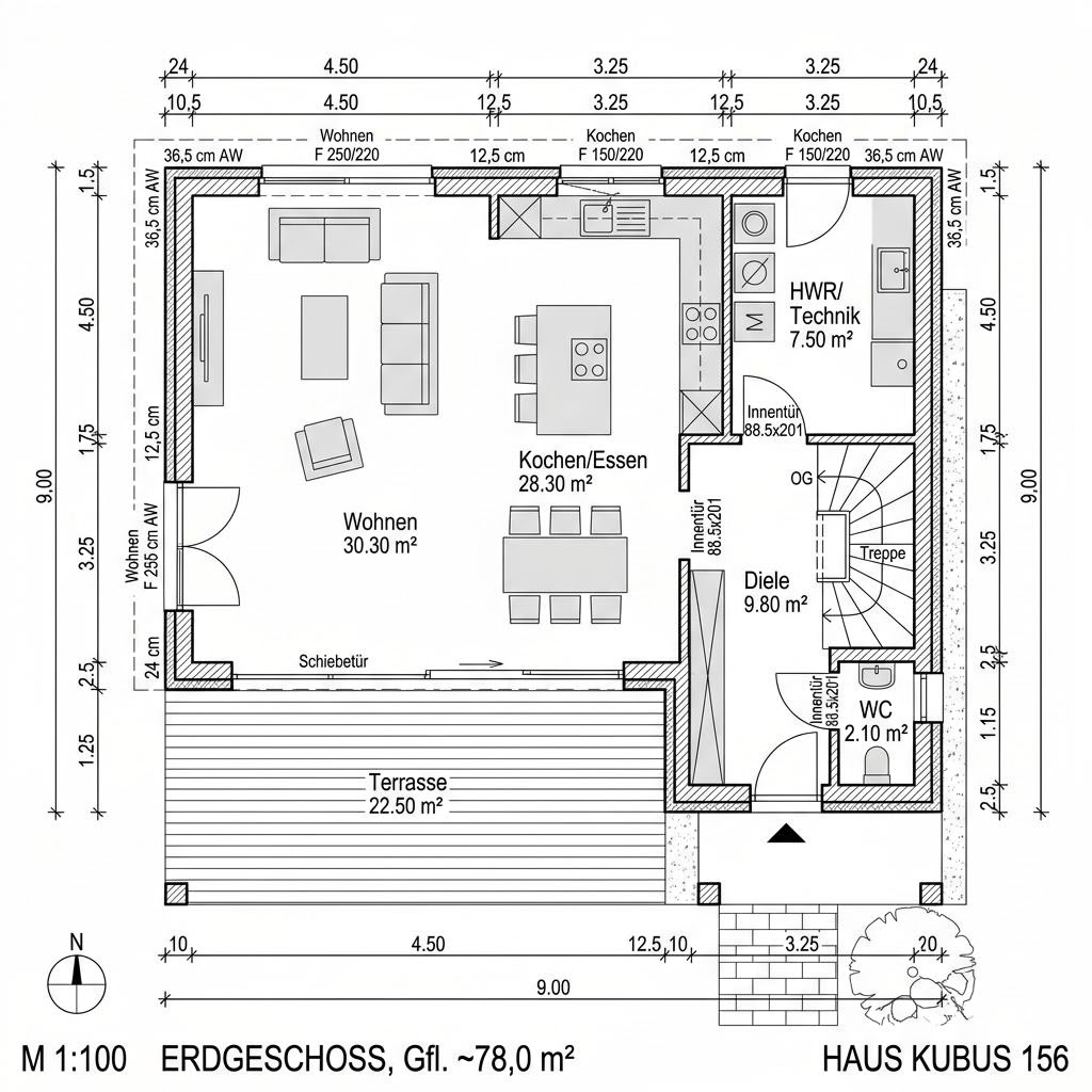 Plattegrond Kubushaus Medley 156 van FingerHaus — 156 m², 5 kamers
