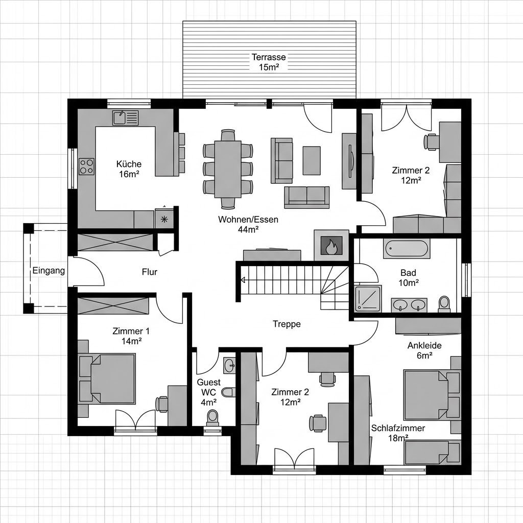 Plattegrond MEDLEY 300 van FingerHaus — 148 m², 5 kamers