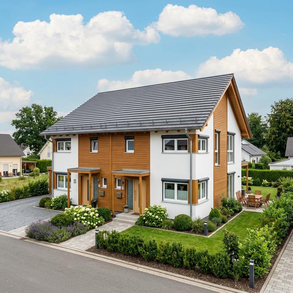 Tweegezinswoning Zweifamilienhaus Medley 210 van FingerHaus met zadeldak — prefab woning van 210 m²