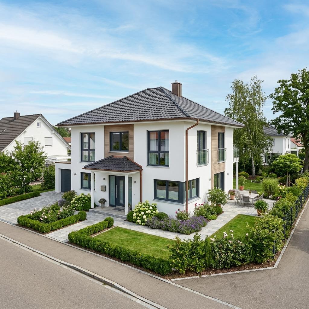 Stadsvilla Stadtvilla Walm 143 van Fingerhut Haus met schilddak — prefab woning van 143 m²