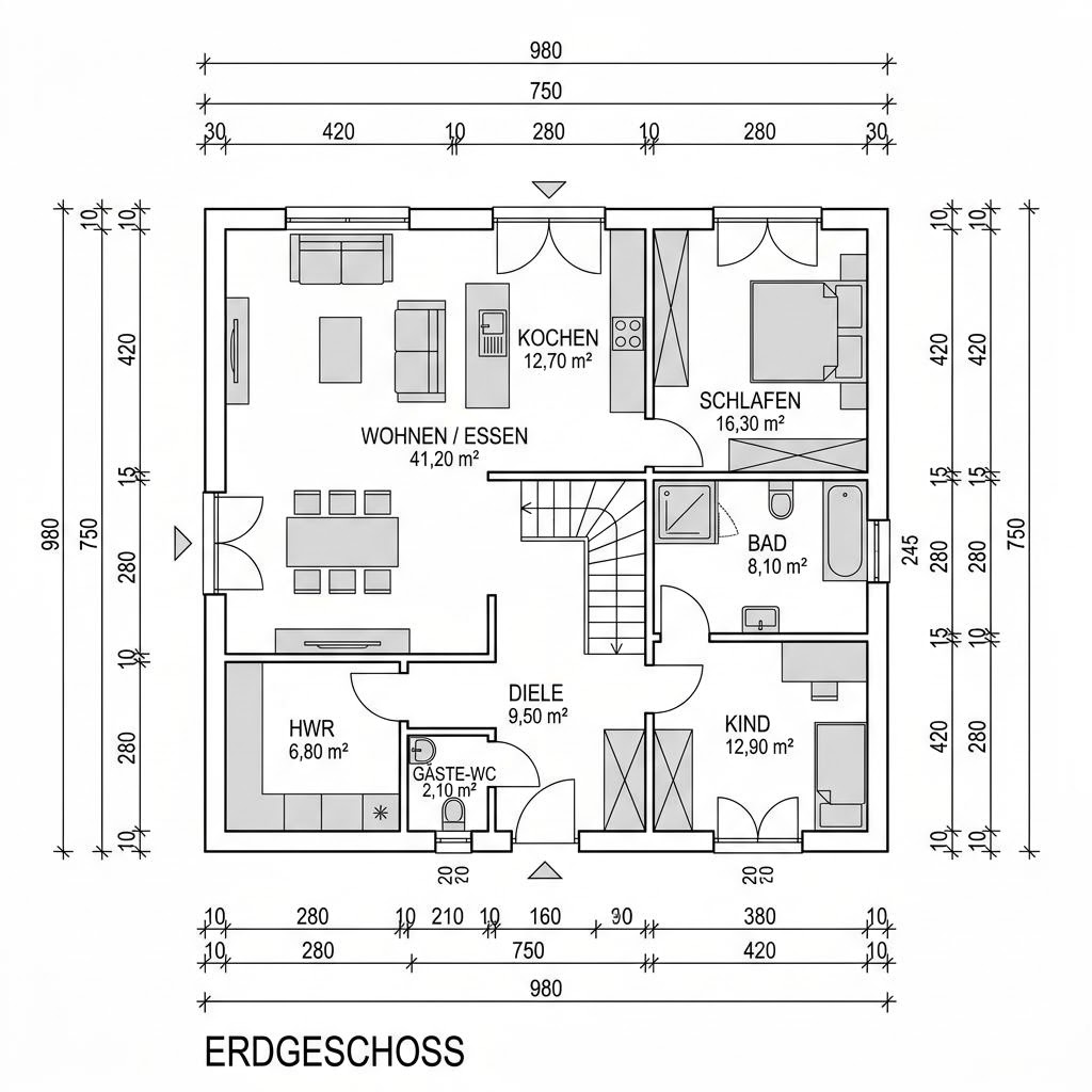 Plattegrond Stadtvilla Walm 143 van Fingerhut Haus — 143 m², 5 kamers