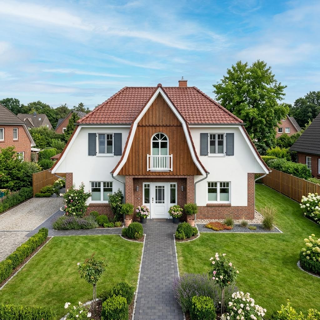 Kapiteinshuis Kapitänshaus Friesland 130 van FischerHaus met wolfsdak — prefab woning van 130 m²