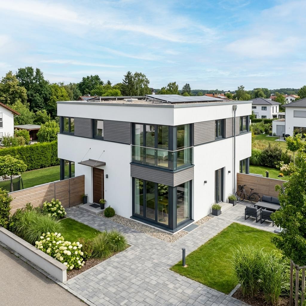 Kubuswoning Kubushaus Quadro 138 van FischerHaus met plat dak — prefab woning van 138 m²