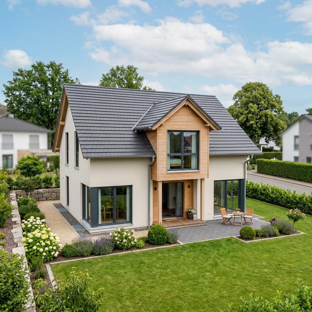 Eengezinswoning Landhaus Zwerch 144 van FischerHaus met dwerggevel met dakkapel — prefab woning van 144 m²