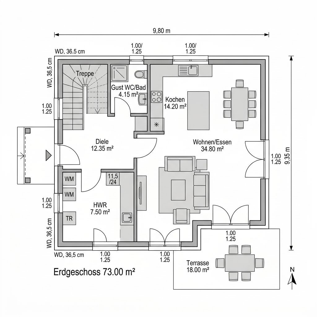 Plattegrond Landhaus Zwerch 144 van FischerHaus — 144 m², 5 kamers