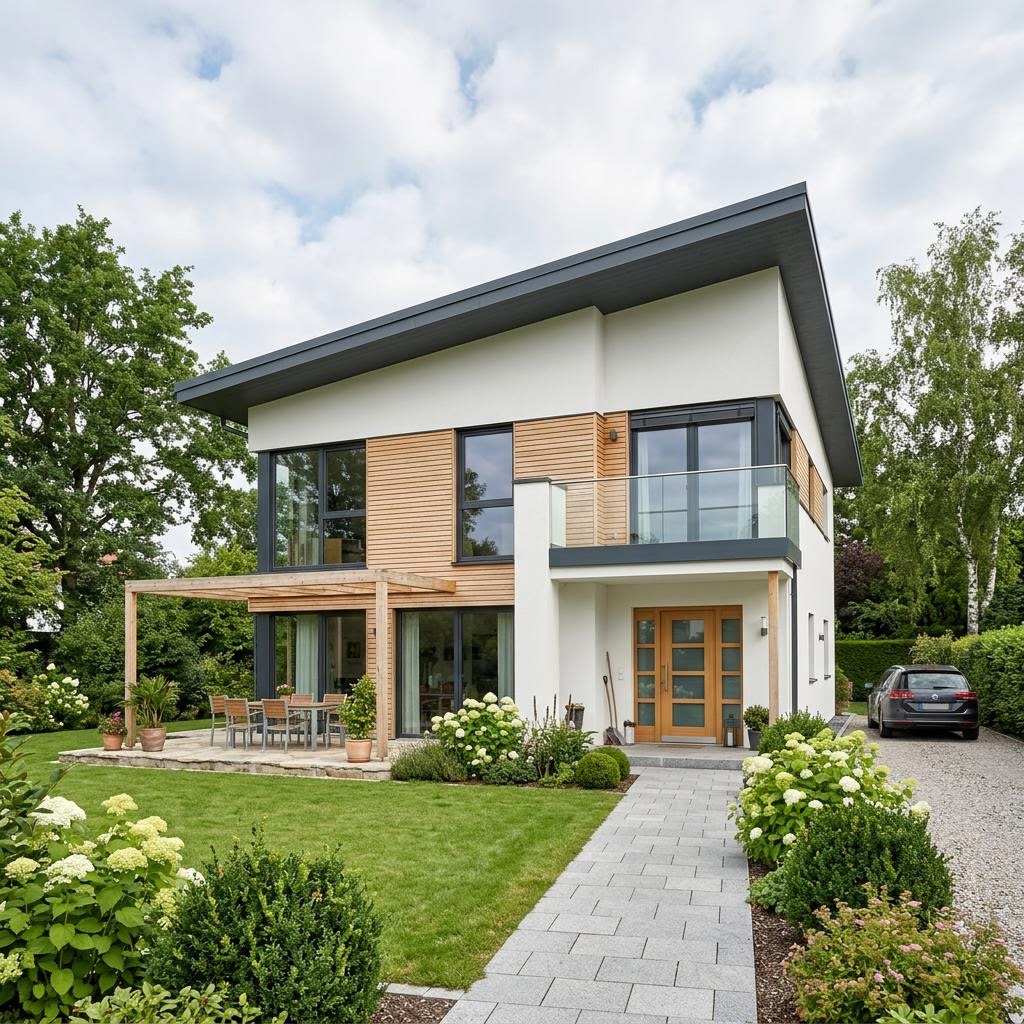 Eengezinswoning Pultdach 155 van FischerHaus met lessenaarsdak — prefab woning van 155 m²