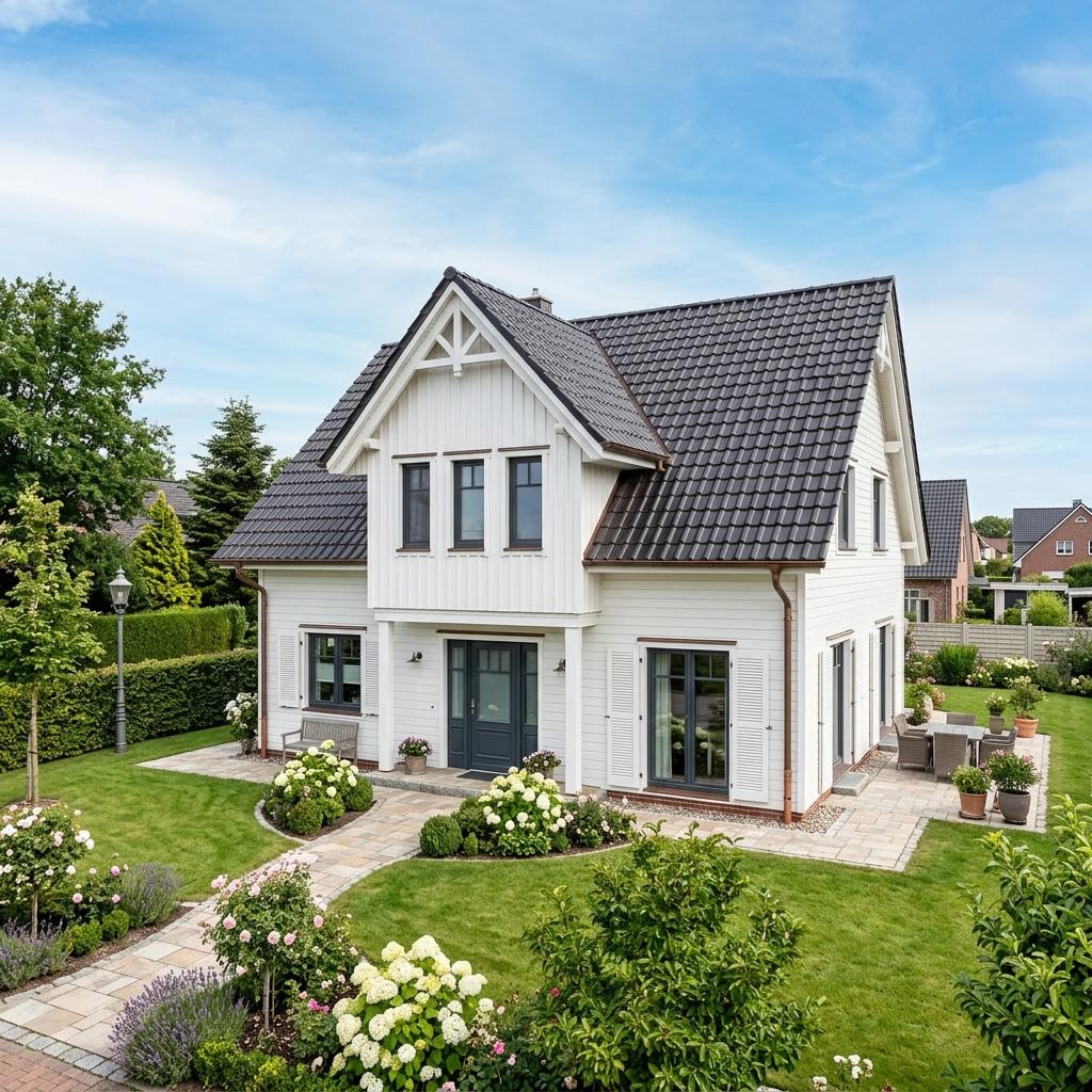 Kapiteinshuis Kapitänshaus Wilhelmshaven 140 van Fjorborg Holzhäuser met dwerggevel met dakkapel — prefab woning van 140 m²