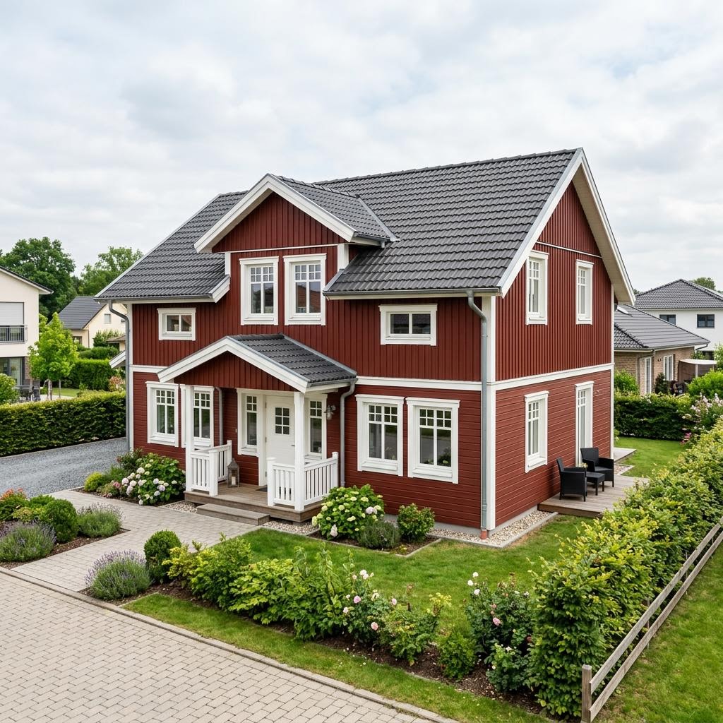 Zweeds huis Göteborg van Fjorborg Häuser met zadeldak — prefab woning van 128 m²